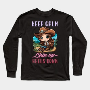 Keep Calm Chin Up Heels Down I Equestrian Horse Long Sleeve T-Shirt